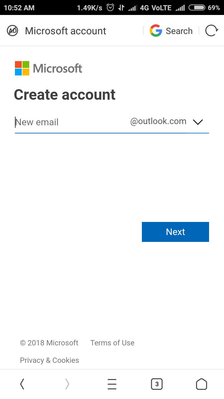 Hotmail.com, Microsoft.com, Create account on Hotmail.com